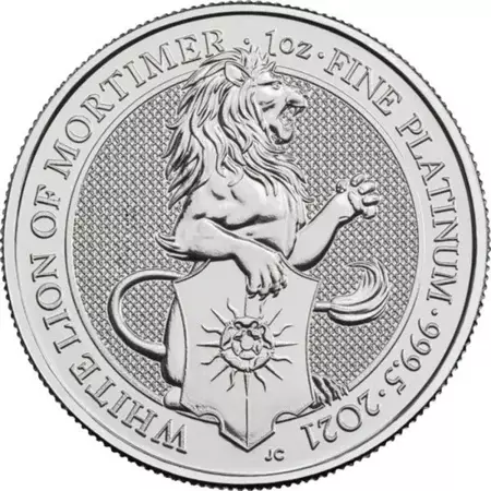 Platynowa Moneta Bestie Królowej: White Lion of Mortimer 1 uncja 24h