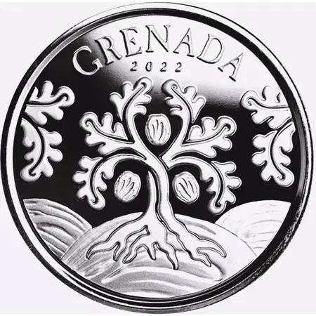 Srebrna Moneta Eastern Caribbean: Grenada Nutmeg Tree 1 uncja 2022r 24h