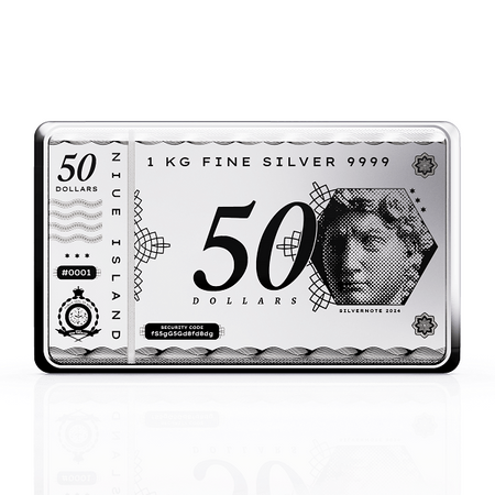 Srebrna Sztabko-Moneta Niue: Silver Note Coinbar 1000g (1kg) 24h NOWOŚĆ