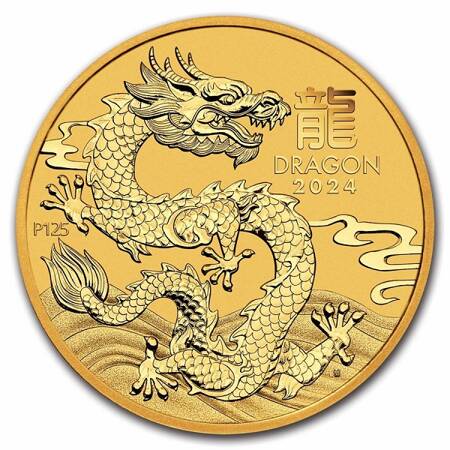 Złota Moneta Australijski Lunar III - Rok Smoka 1/10 uncji 2024 24h